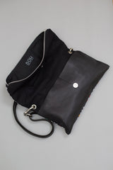 Gold Stamp BOH embroidered leather fold over clutch bag handbag inside