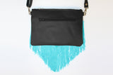 Bag Of Hope BOH blue tassel multicolour embroidered waist bag shoulder bag leather back view 
