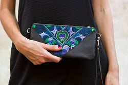 Bag Of Hope mini BOH blue embroidered purse waist bag wristlet close up