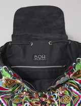 Square Flower BOH embroidered leather backpack everyday handbag inside