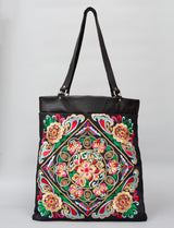 Bags Of Hope BOH Square flower embroidered leather shopper tote bag front