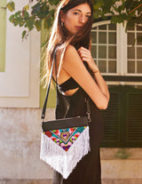 Bag Of Hope BOH silver tassel multicolour embroidered waist bag leather shoulder bag view
